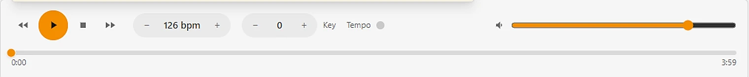 Tempo, pitch, volume and transport controls